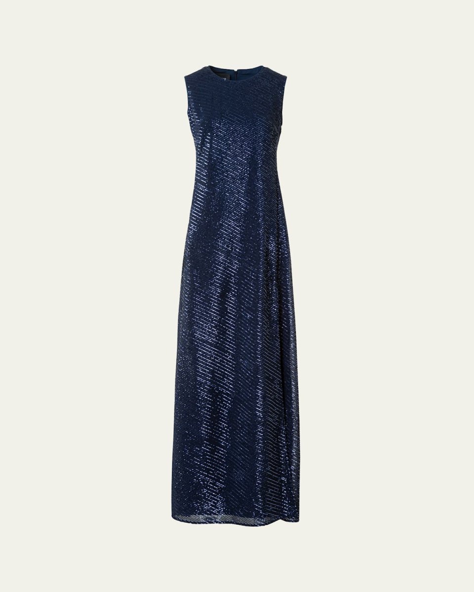 Diagonal Sequined Georgette Gown